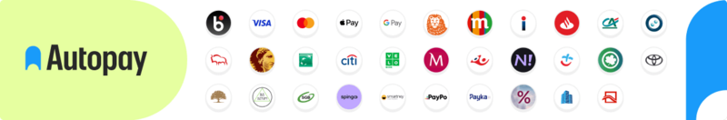 Baner z grafikami banków z których można dokonać płatności.