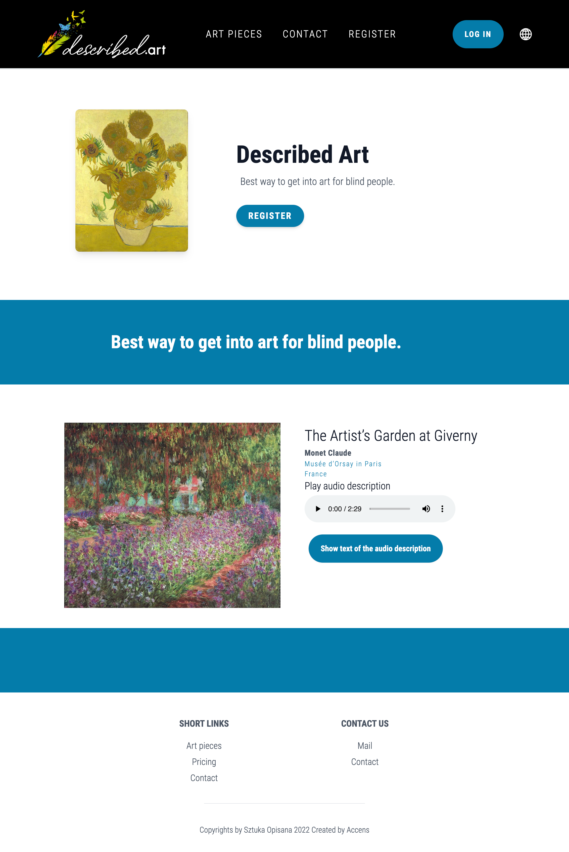 Screenshot of the Described Art main page